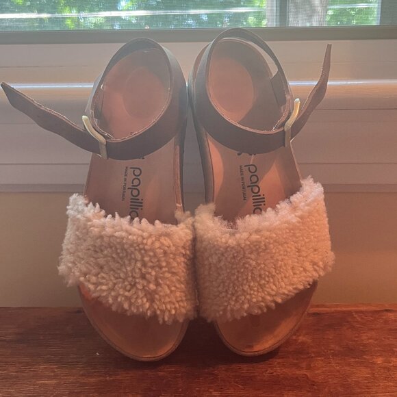 Birkenstocks Glenda Teddy, Natural Leather/Shearling Eggshell Sandals, size 39 - Picture 5 of 9